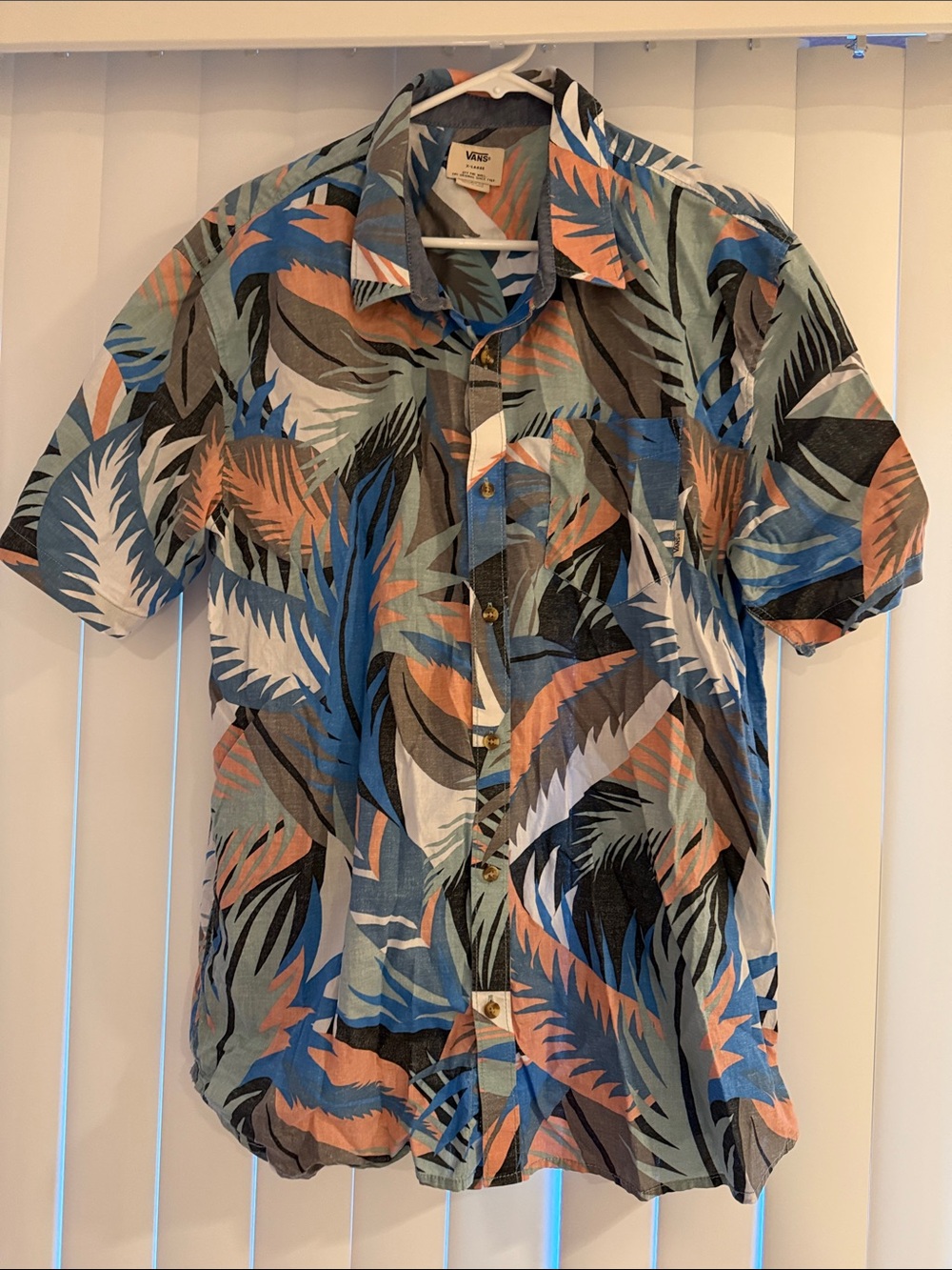 Vans Short Sleeve Tropical Button-Down Shirt - Blue, Peach, Black